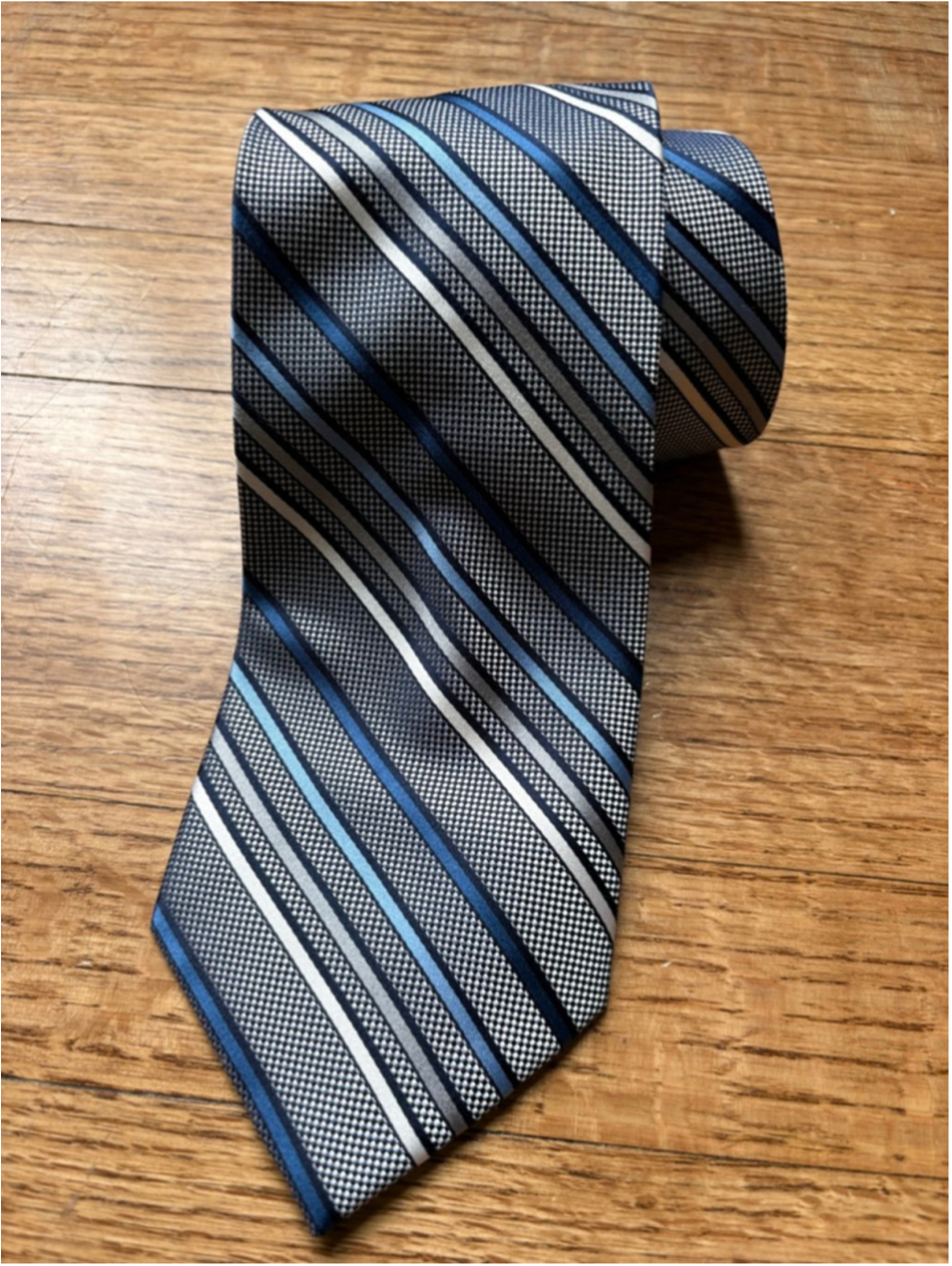 Campia Moda Blue Grey Striped Silk Necktie